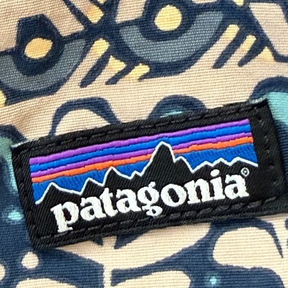 Patagonia Baggie 5" shorts Geometric Print Drawstring Waist Blue Tan Large - Picture 3 of 8